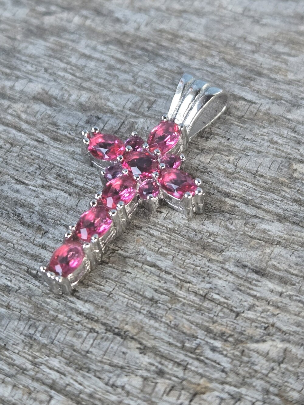 Sterling Silver 925 Cross Necklace PENDANT NEW Petite Rhodolite Garnet NWOT 💖